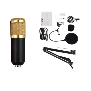 HC-801-03 microphone + windproof cotton + BOP net +3.5 audio cable + plastic shock proof frame +35 iron bracket +USB small sound card