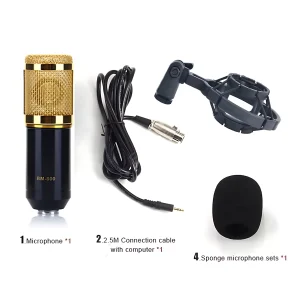 HC-802-02 Microphone + Windproof Cotton + Plastic Shockproof Stand + 3.5mm Audio Cable with Ring
