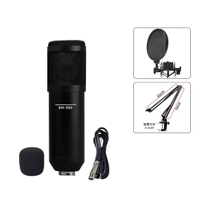 HC-900-02 microphone + windproof cotton +3.5 audio cable +35 aluminum bracket + iron shock proof frame + blowout prevention net