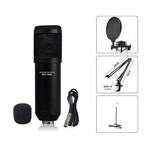 HC-900-04 microphone + windproof cotton +3.5 audio cable +35 aluminum bracket + iron shock proof frame + BOP net +9cmg with clip fill light