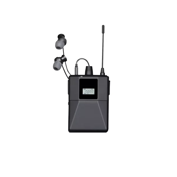 UHF wireless monitoring receives stereo sound from headphones