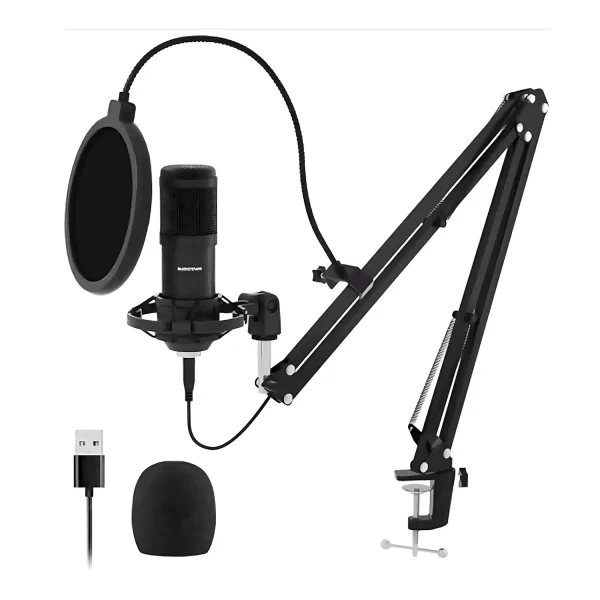 US-808-03 48K round USB microphone + blowout prevention + windproof cotton +35 aluminum + plastic shock proof
