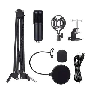 US-808-05 48K round USB microphone + blowout prevention + windproof cotton +35 iron seat + plastic shock proof