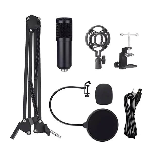 US-808-05 48K round USB microphone + blowout prevention + windproof cotton +35 iron seat + plastic shock proof