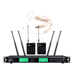 UHF 2T1 True Diversity Wireless Microphone with Infrared Frequency Synchronization and Skin-colored Headset
