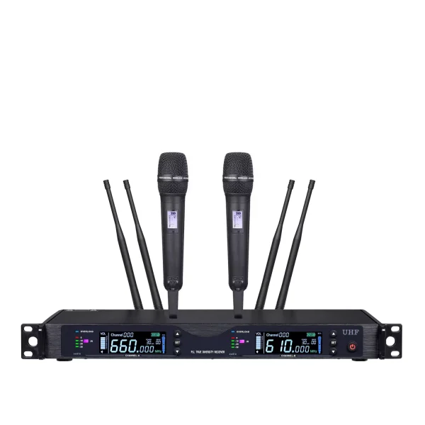 UHF 2T1 True Diversity Wireless microphone, infrared frequency matching 9000, black handheld