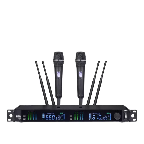UHF 2T1 True Diversity Wireless Microphone Infrared frequency matching 9000 Black handheld