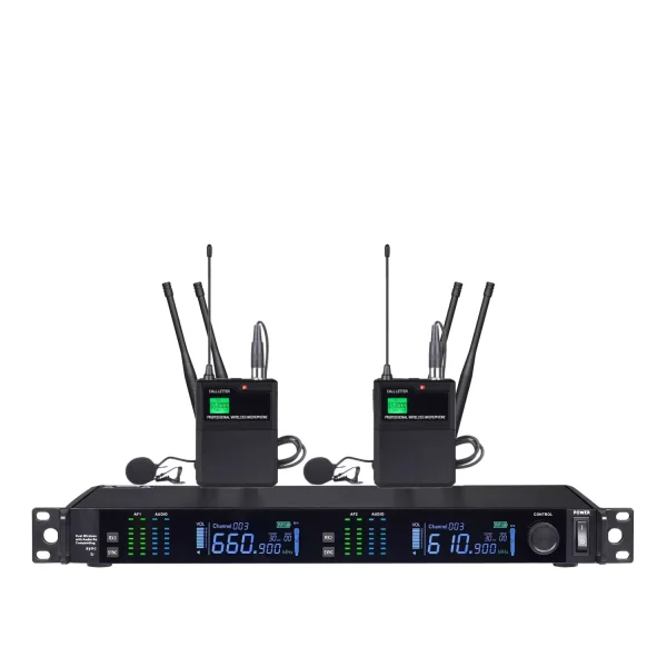 UHF 2T1 true Diversity wireless microphone Infrared frequency matching Black collar clip waist bag