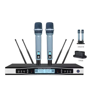 UHF 2T1 wireless microphone infrared to frequency handheld charging