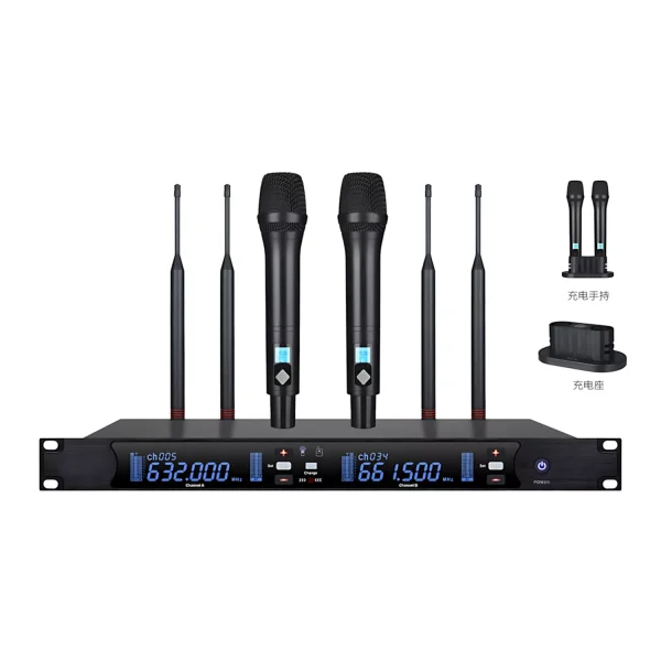 UHF 2T1 diversity wireless microphone infrared to frequency handheld charging