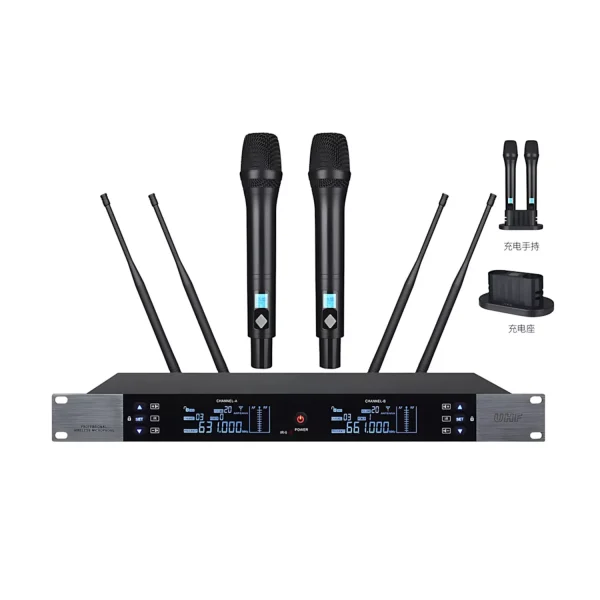UHF 2T1 diversity wireless microphone infrared to frequency handheld charging