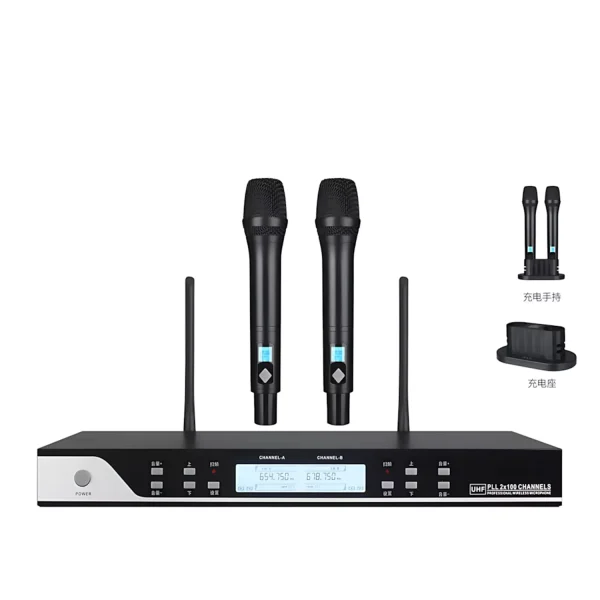 UHF 2T1 wireless microphone infrared frequency handheld charging base