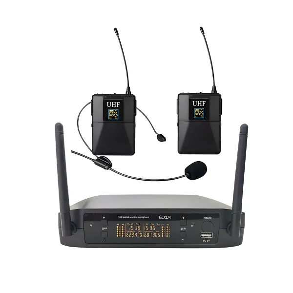 2.4G 2T1 wireless microphone, black head-mounted waist bag