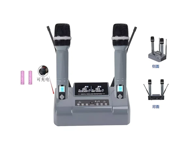 UHF 2T1 Wireless Microphone - Handheld - Wireless Charging