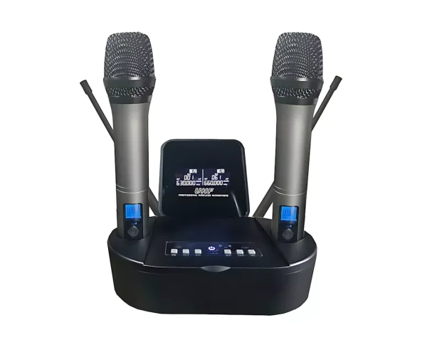 UHF 2T1 Wireless Microphone - Handheld - Wireless Charging