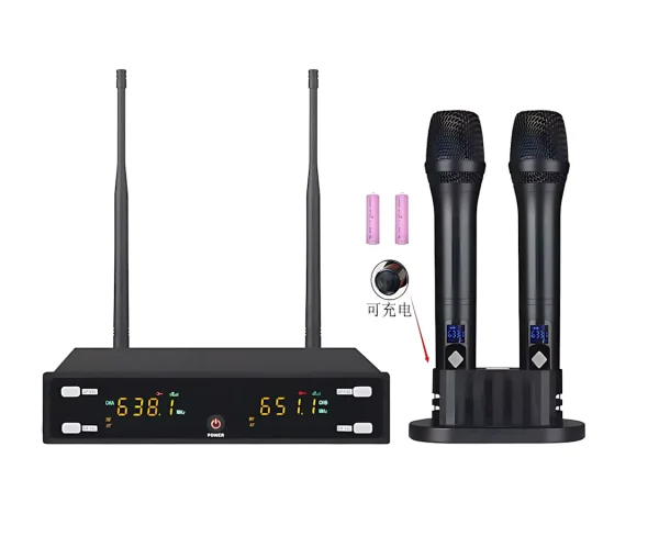 UHF 2T1 Wireless Microphone - Handheld - Wireless Charging