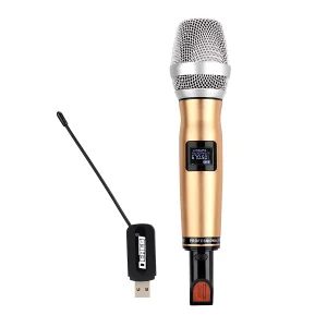 UHF  1T1 USB sound card wireless microphone gold